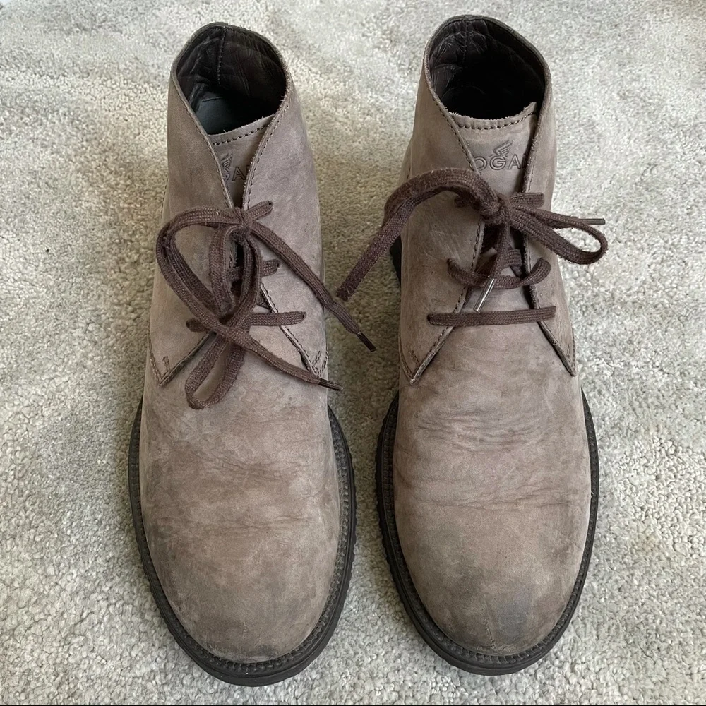 Hogan Brown Taupe Nubuck Desert Lace Up Chukka Boots Size 7.5